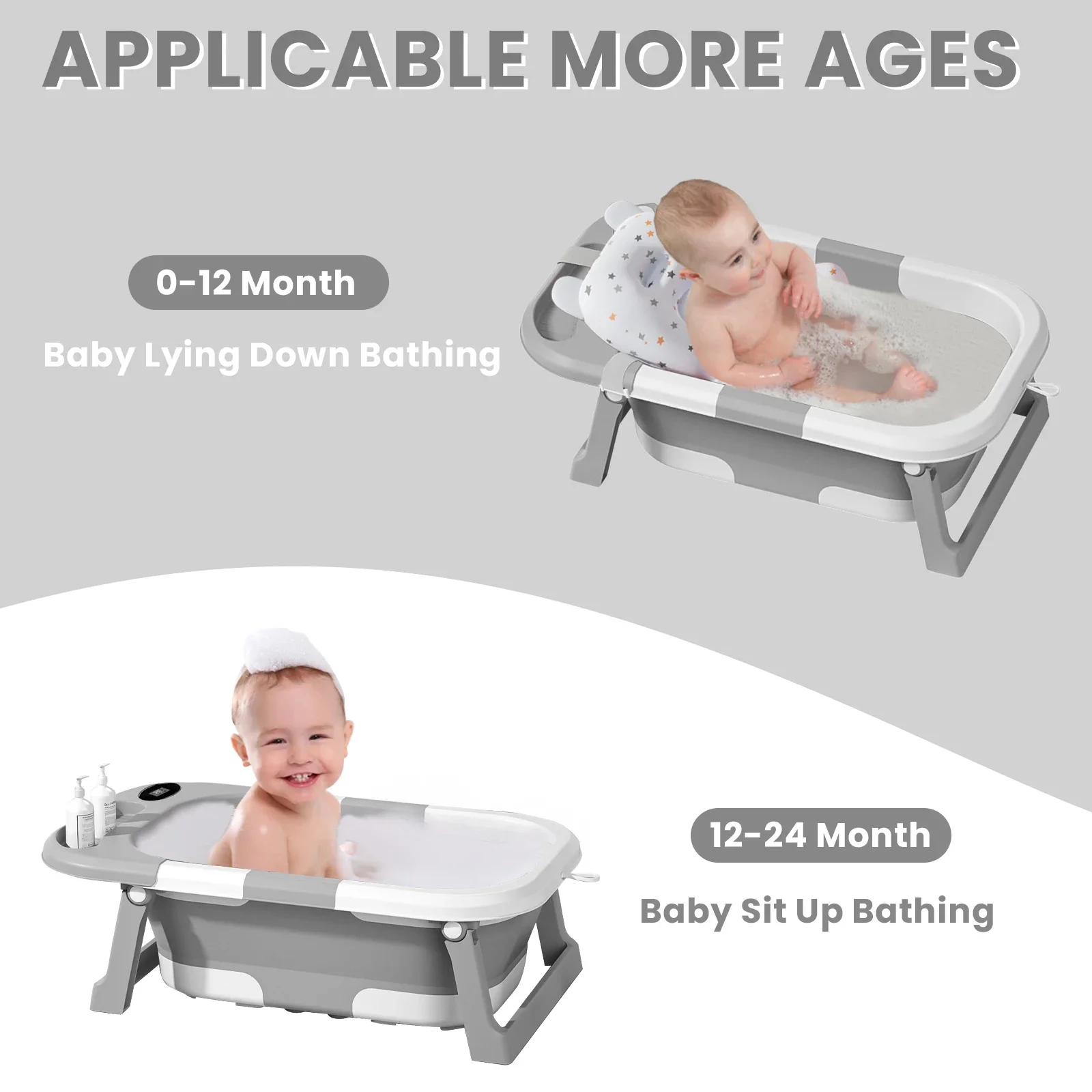 Newborn Baby Foldable Bathtub with Drain Hole, Soft Cushion Pad & Anti-Slip Design, Portable Travel Toddler Bath Tub, Collapsible Infant Shower Tub for Home Outdoor Travel, Comfortable Non-Slip Baby Washing Basin for 0-3 Years Old Kids