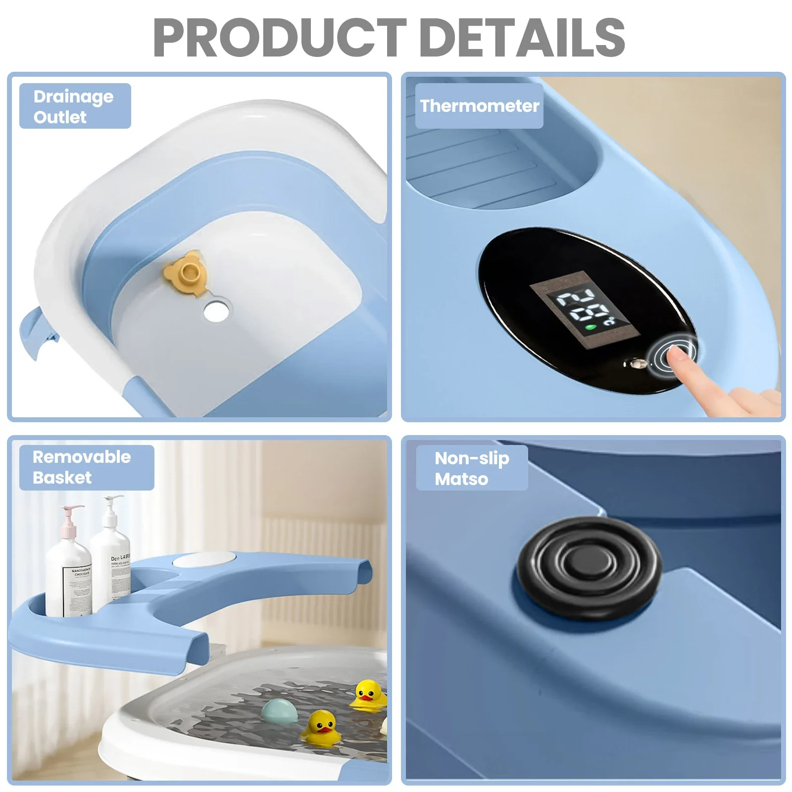 Newborn Baby Foldable Bathtub with Drain Hole, Soft Cushion Pad & Anti-Slip Design, Portable Travel Toddler Bath Tub, Collapsible Infant Shower Tub for Home Outdoor Travel, Comfortable Non-Slip Baby Washing Basin for 0-3 Years Old Kids
