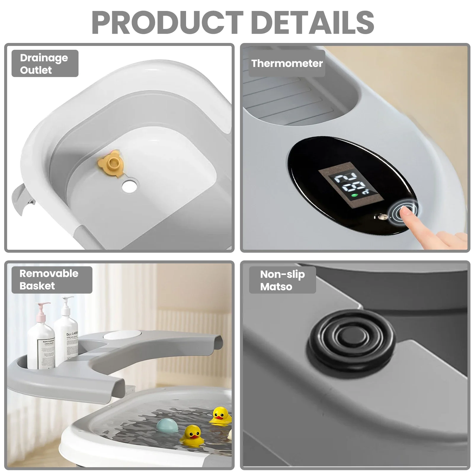 Newborn Baby Foldable Bathtub with Drain Hole, Soft Cushion Pad & Anti-Slip Design, Portable Travel Toddler Bath Tub, Collapsible Infant Shower Tub for Home Outdoor Travel, Comfortable Non-Slip Baby Washing Basin for 0-3 Years Old Kids
