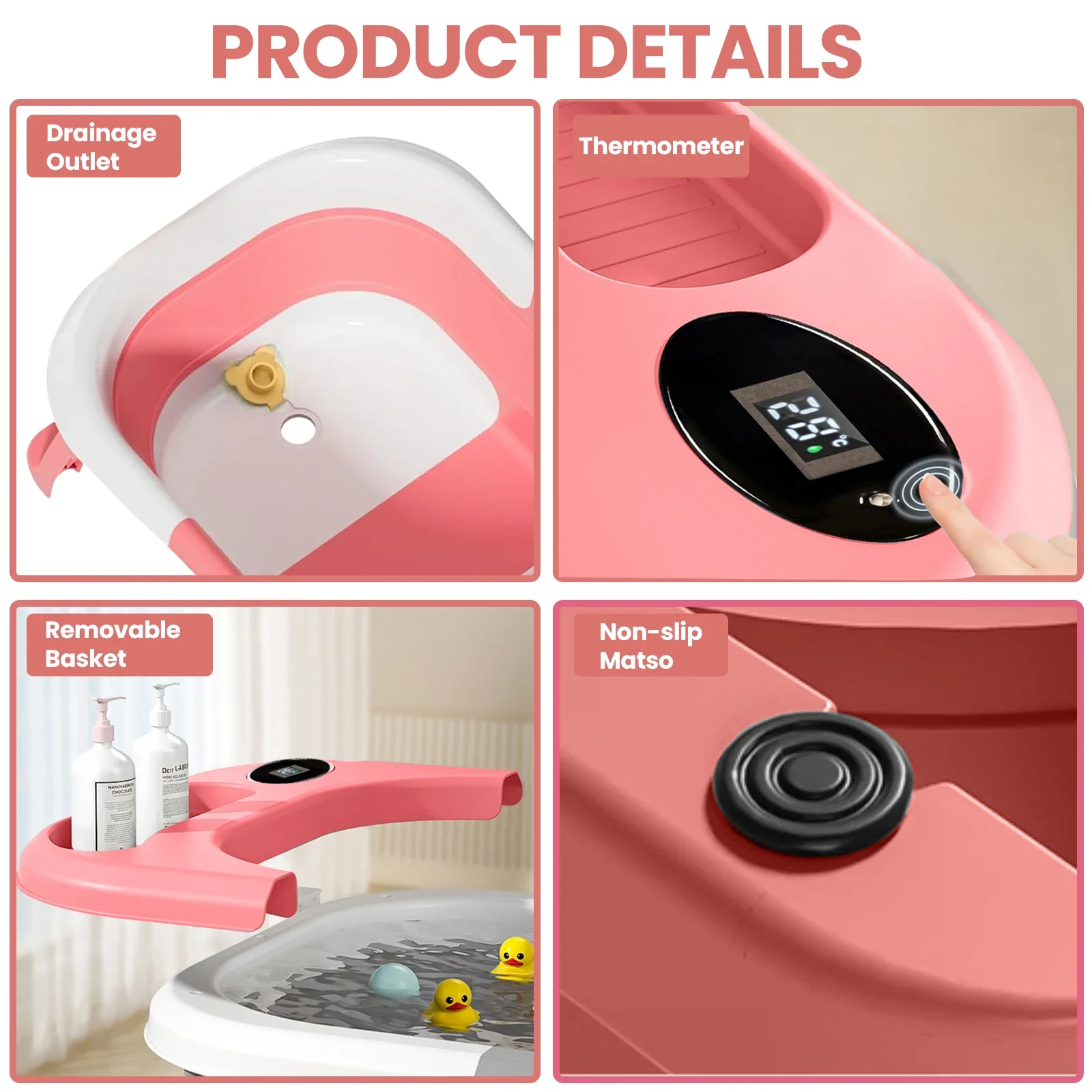 Newborn Baby Foldable Bathtub with Drain Hole, Soft Cushion Pad & Anti-Slip Design, Portable Travel Toddler Bath Tub, Collapsible Infant Shower Tub for Home Outdoor Travel, Comfortable Non-Slip Baby Washing Basin for 0-3 Years Old Kids