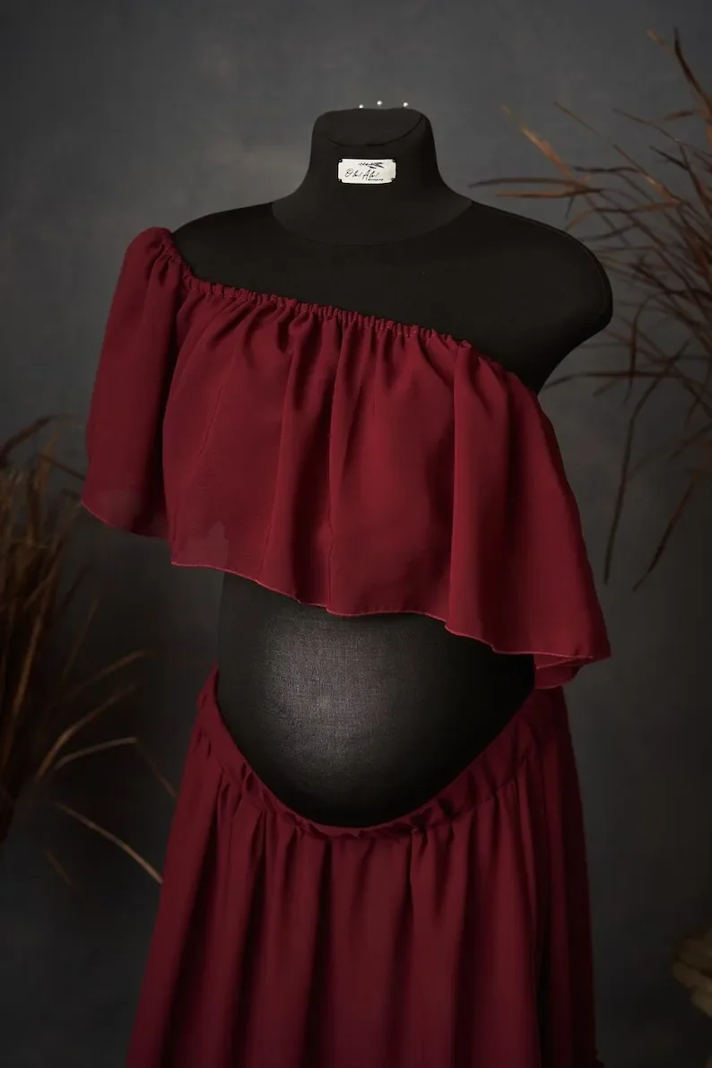 Maternity Dresses Off Shoulder Top&Skirt Set Chiffon Long Maxi Dresses for Pregnancy Women Gown Photoshoot Baby Shower Gift