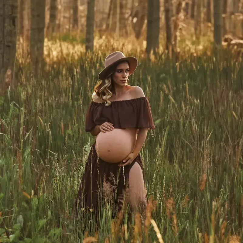 Maternity Dresses Off Shoulder Top&Skirt Set Chiffon Long Maxi Dresses for Pregnancy Women Gown Photoshoot Baby Shower Gift