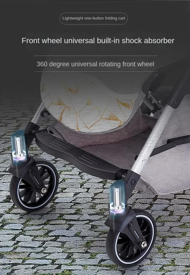 Four-wheel Baby Stroller Two-way Lightweight High-view Baby Stroller Can Sit or Lie Down Portable Travel Baby Stroller
