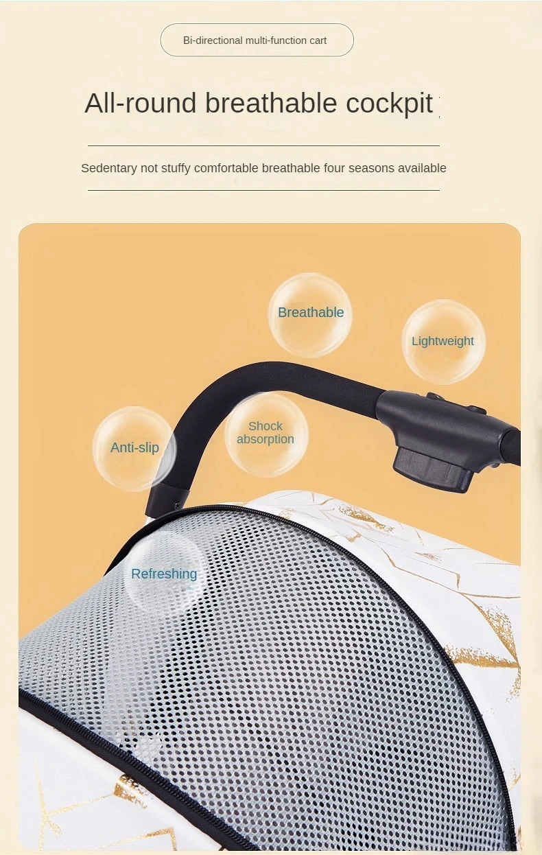 Four-wheel Baby Stroller Two-way Lightweight High-view Baby Stroller Can Sit or Lie Down Portable Travel Baby Stroller