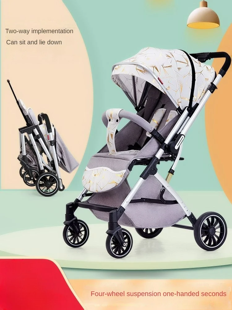 Four-wheel Baby Stroller Two-way Lightweight High-view Baby Stroller Can Sit or Lie Down Portable Travel Baby Stroller
