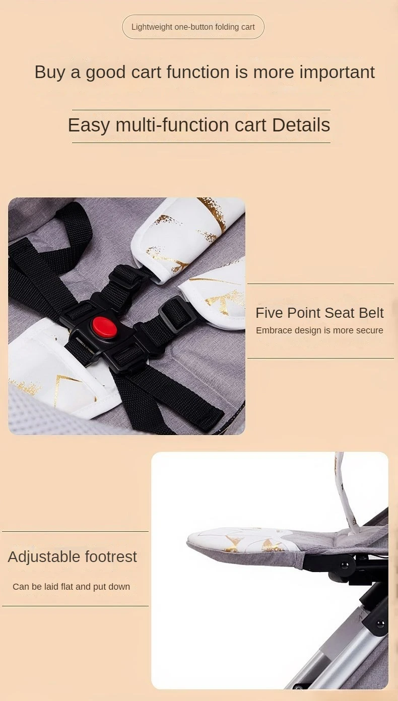 Four-wheel Baby Stroller Two-way Lightweight High-view Baby Stroller Can Sit or Lie Down Portable Travel Baby Stroller