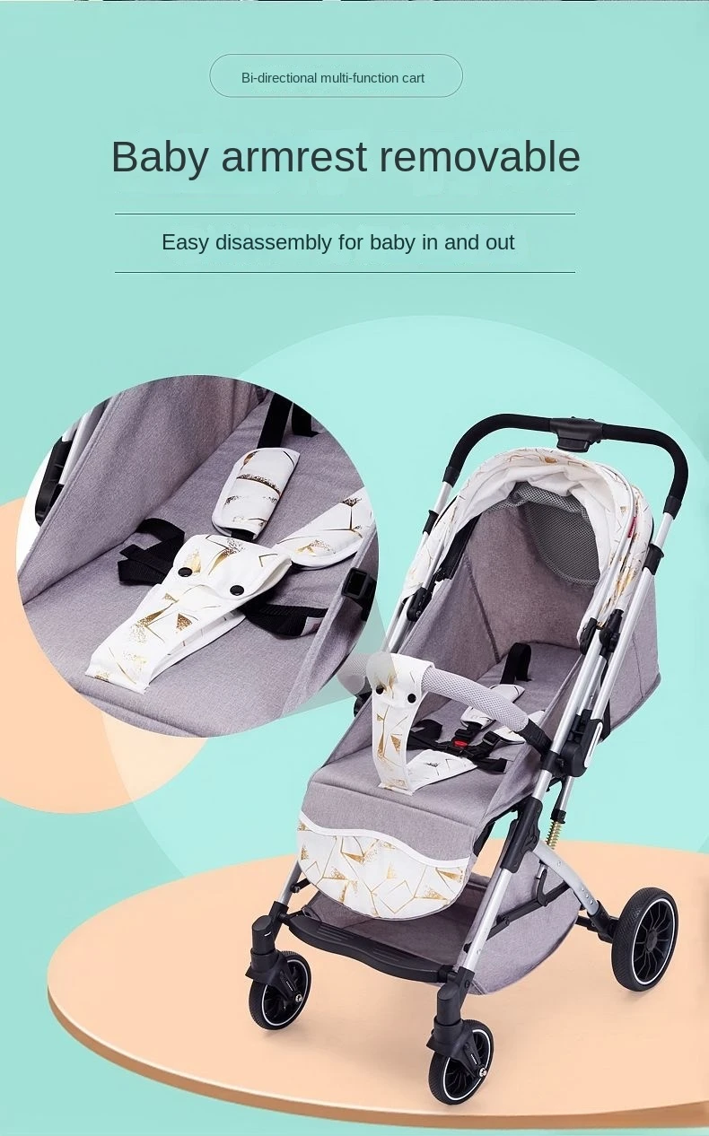 Four-wheel Baby Stroller Two-way Lightweight High-view Baby Stroller Can Sit or Lie Down Portable Travel Baby Stroller
