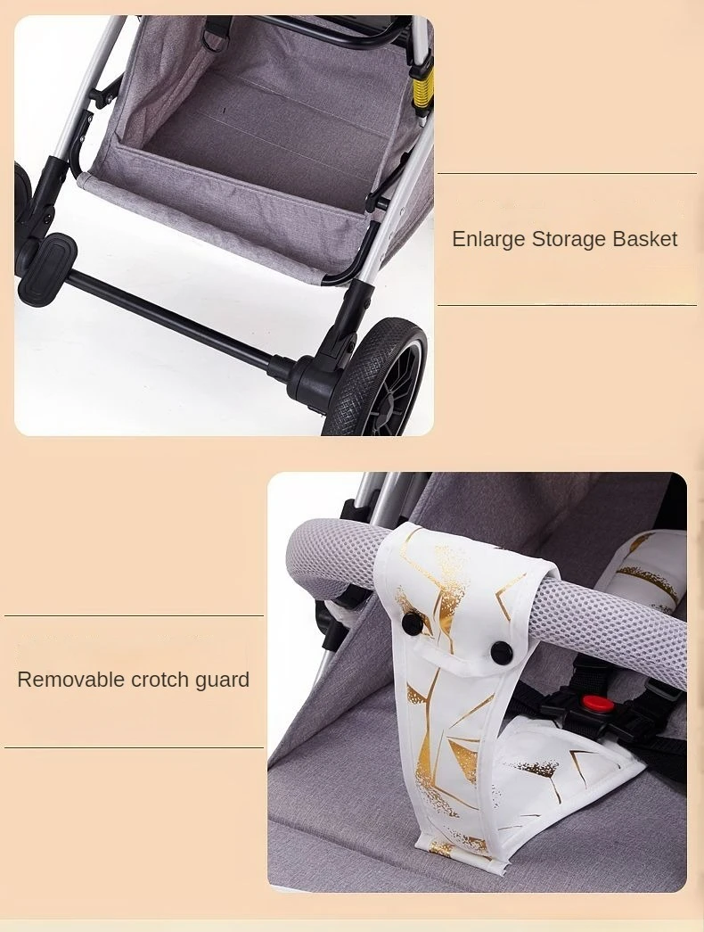 Four-wheel Baby Stroller Two-way Lightweight High-view Baby Stroller Can Sit or Lie Down Portable Travel Baby Stroller