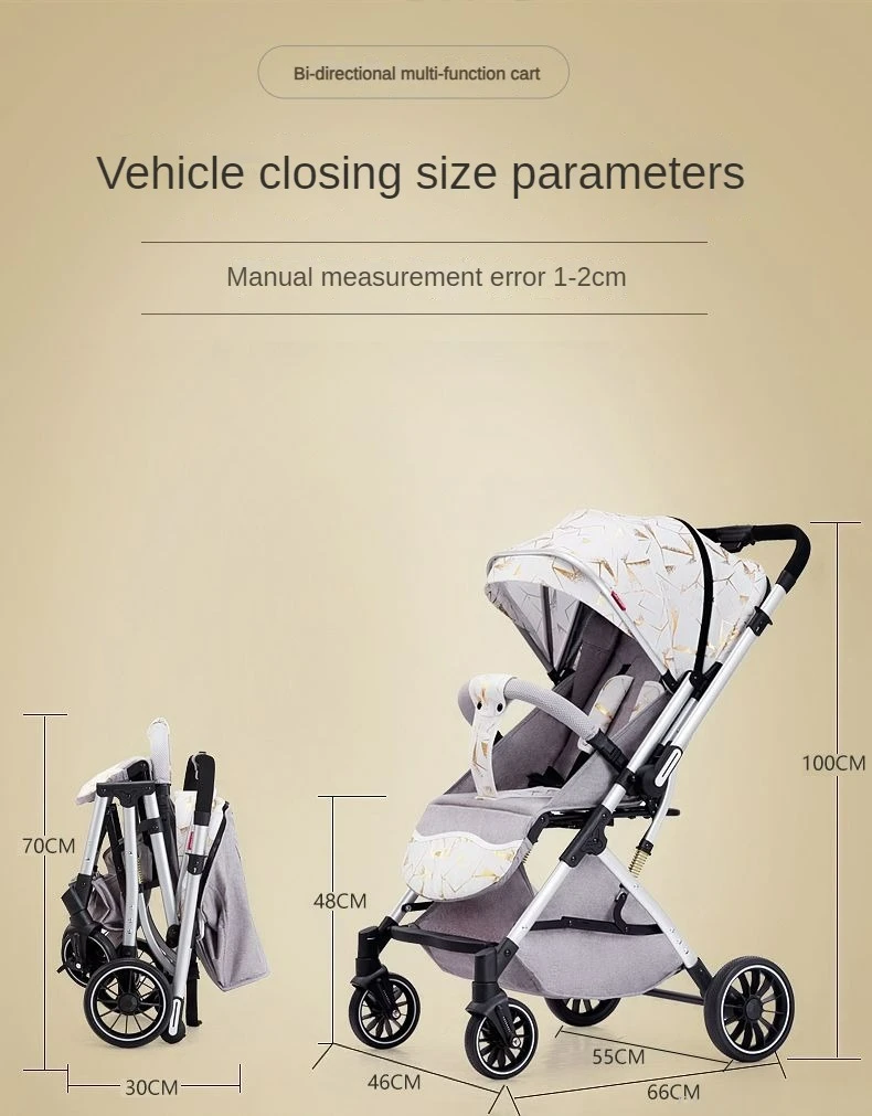 Four-wheel Baby Stroller Two-way Lightweight High-view Baby Stroller Can Sit or Lie Down Portable Travel Baby Stroller