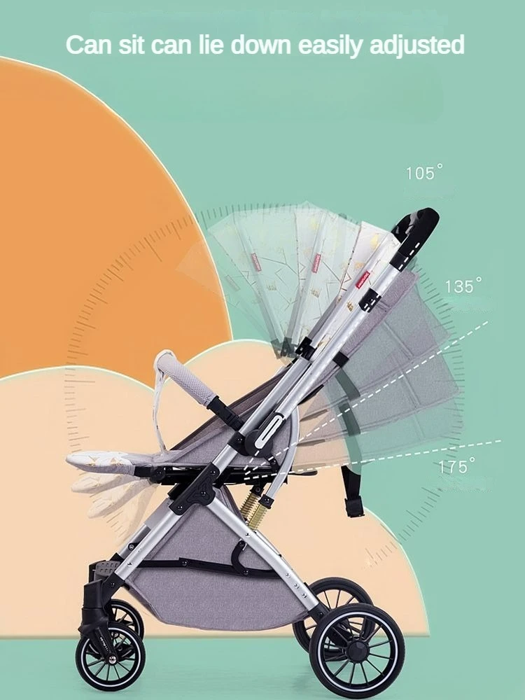 Four-wheel Baby Stroller Two-way Lightweight High-view Baby Stroller Can Sit or Lie Down Portable Travel Baby Stroller