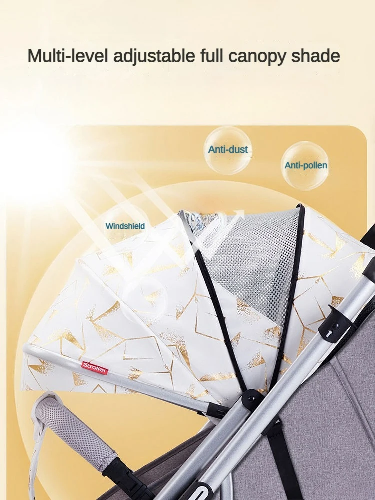 Four-wheel Baby Stroller Two-way Lightweight High-view Baby Stroller Can Sit or Lie Down Portable Travel Baby Stroller