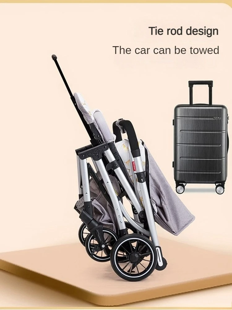Four-wheel Baby Stroller Two-way Lightweight High-view Baby Stroller Can Sit or Lie Down Portable Travel Baby Stroller
