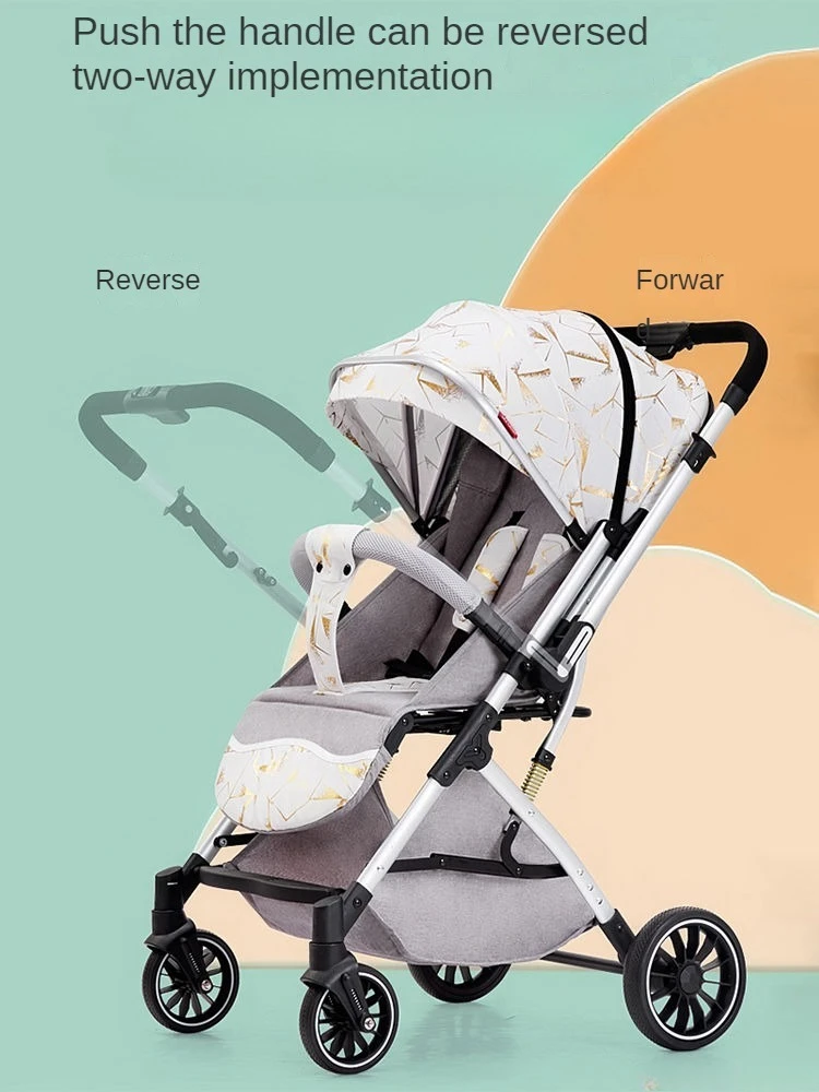 Four-wheel Baby Stroller Two-way Lightweight High-view Baby Stroller Can Sit or Lie Down Portable Travel Baby Stroller