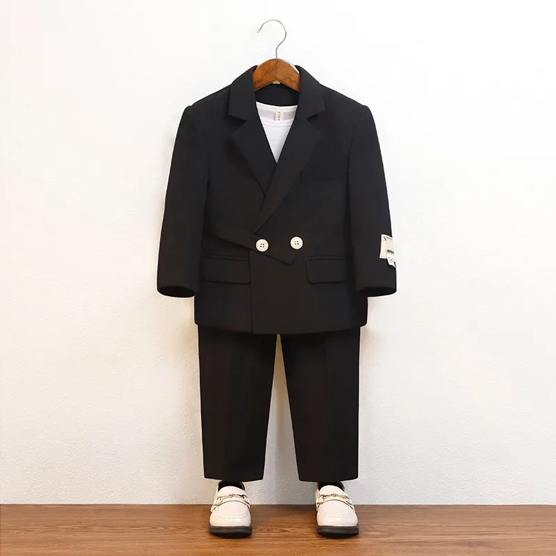 Boys Suit Fashion Design Handsome School Children's Clothes Set Casual Blazers Pants 2pcs Page Boy Wedding Performance Costumes