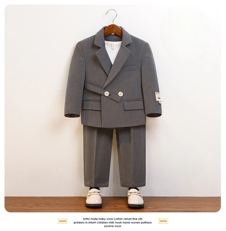 Boys Suit Fashion Design Handsome School Children's Clothes Set Casual Blazers Pants 2pcs Page Boy Wedding Performance Costumes