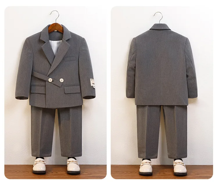 Boys Suit Fashion Design Handsome School Children's Clothes Set Casual Blazers Pants 2pcs Page Boy Wedding Performance Costumes