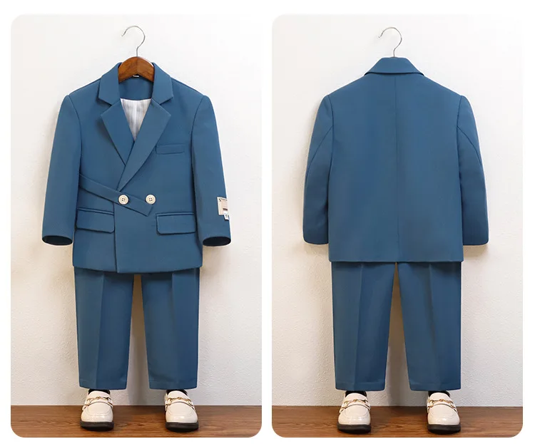 Boys Suit Fashion Design Handsome School Children's Clothes Set Casual Blazers Pants 2pcs Page Boy Wedding Performance Costumes