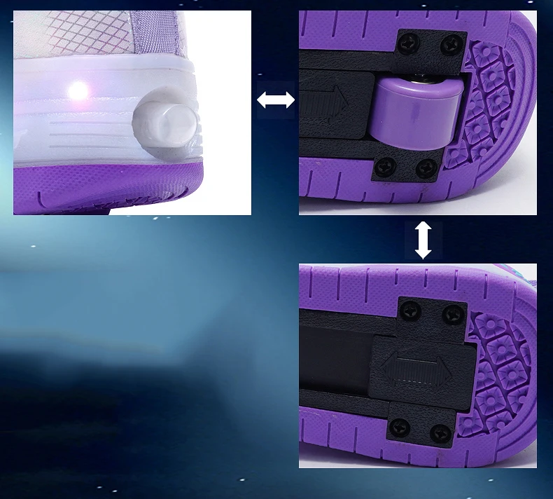 Children Two Girls Wheels Luminous Glowing Sneakers Heels Pink Led Light Roller Skate Shoes Kids Led Shoes USB Charging Fashion