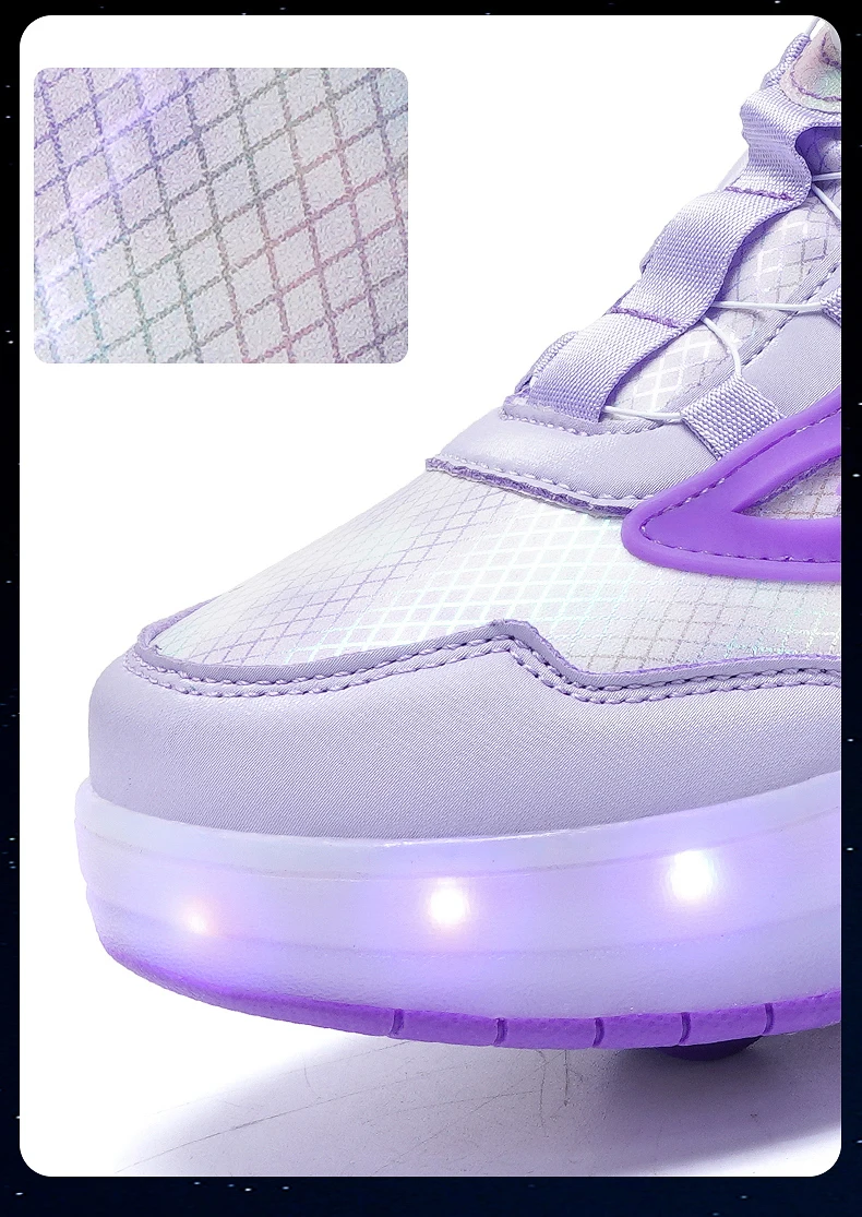 Children Two Girls Wheels Luminous Glowing Sneakers Heels Pink Led Light Roller Skate Shoes Kids Led Shoes USB Charging Fashion