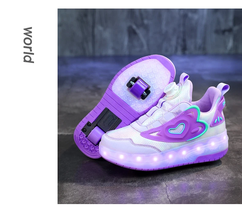 Children Two Girls Wheels Luminous Glowing Sneakers Heels Pink Led Light Roller Skate Shoes Kids Led Shoes USB Charging Fashion