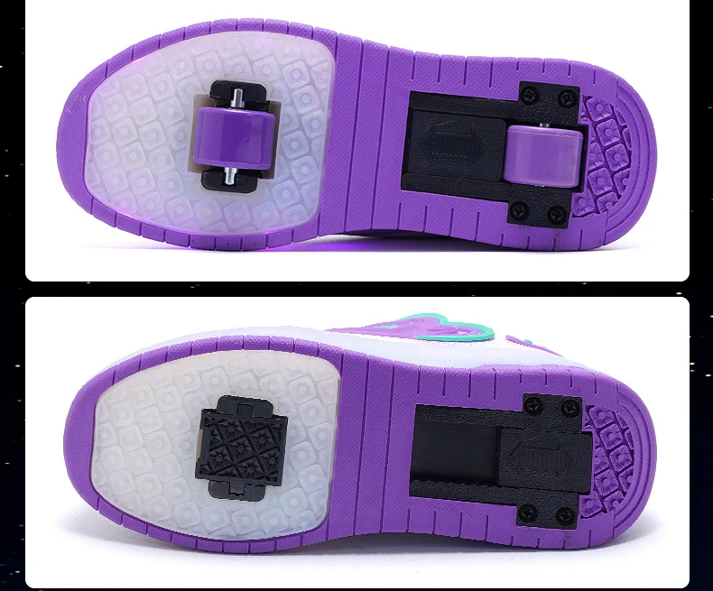 Children Two Girls Wheels Luminous Glowing Sneakers Heels Pink Led Light Roller Skate Shoes Kids Led Shoes USB Charging Fashion