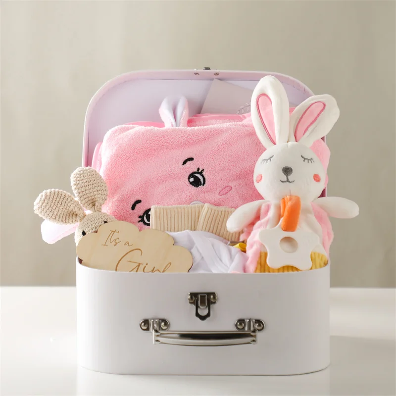 Baby Double Sided Cotton Blanket Newborn Milestones Cards Crochet Rattle Toy Bath Set Gifts Box Baby Photography Prop Birth Gift
