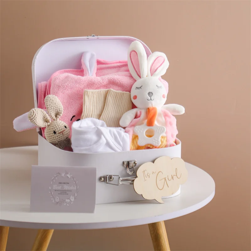 Baby Double Sided Cotton Blanket Newborn Milestones Cards Crochet Rattle Toy Bath Set Gifts Box Baby Photography Prop Birth Gift