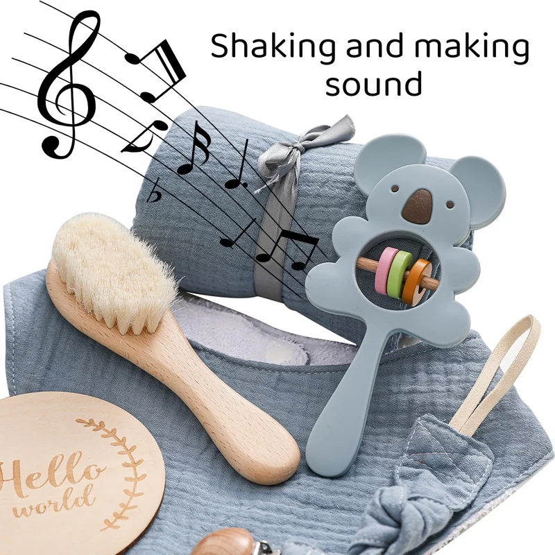 Baby Double Sided Cotton Blanket Newborn Milestones Cards Crochet Rattle Toy Bath Set Gifts Box Baby Photography Prop Birth Gift