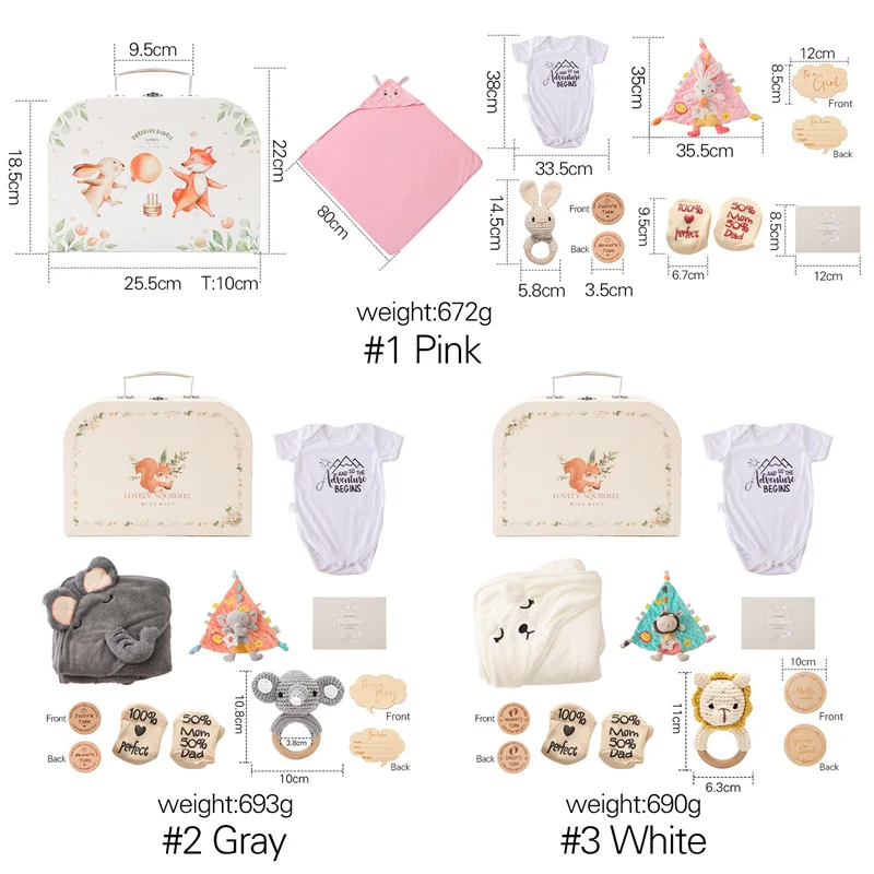 Baby Double Sided Cotton Blanket Newborn Milestones Cards Crochet Rattle Toy Bath Set Gifts Box Baby Photography Prop Birth Gift