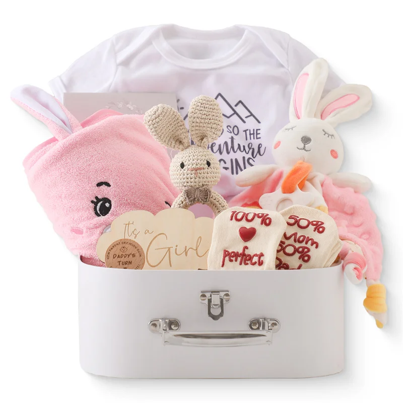 Baby Double Sided Cotton Blanket Newborn Milestones Cards Crochet Rattle Toy Bath Set Gifts Box Baby Photography Prop Birth Gift