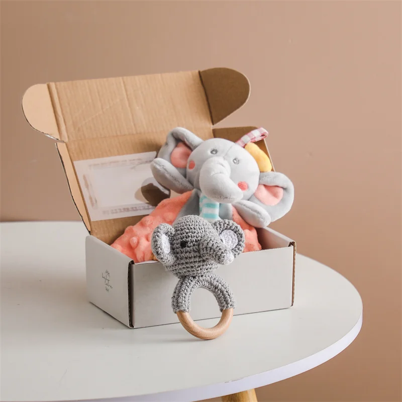 Baby Double Sided Cotton Blanket Newborn Milestones Cards Crochet Rattle Toy Bath Set Gifts Box Baby Photography Prop Birth Gift