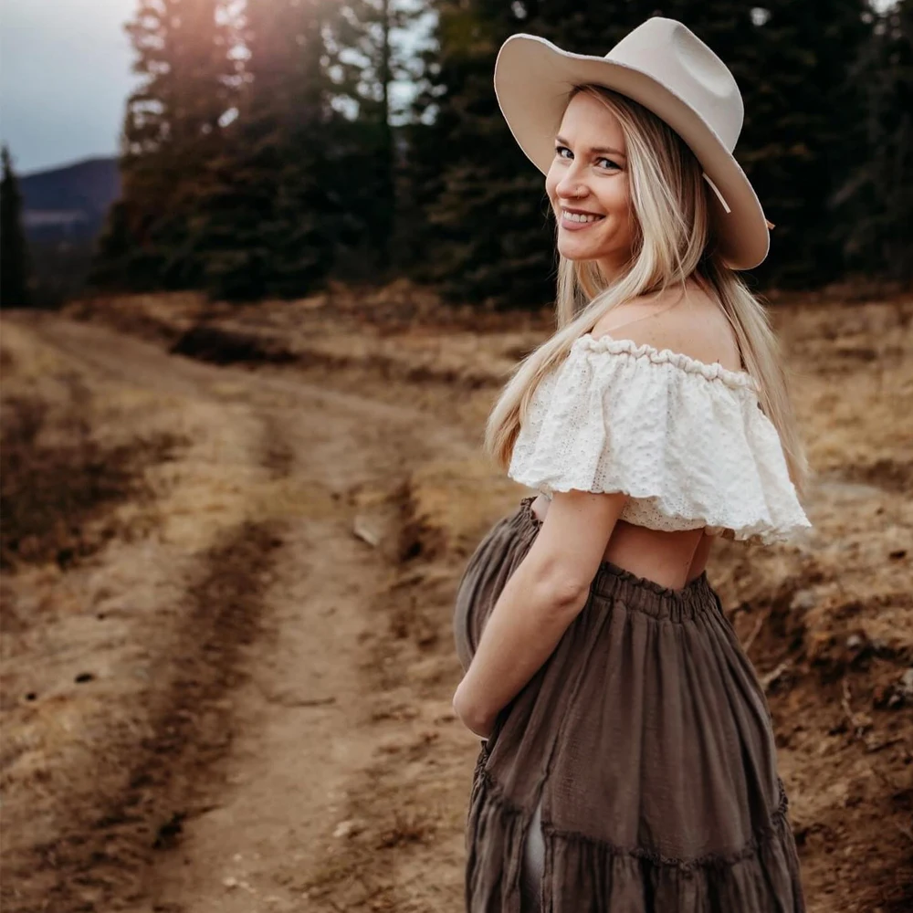 Boho Pregnant Dress Lace&Linen Cotton Combination Two Piece Set Contrast color retro design sense PhotoShoot Pregnancy Dress
