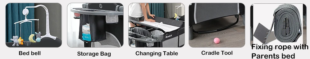 PANGDUBE 4-in-1 Baby Crib Multifunctional Convertible Bed with Rocker & Baby Playpen Newborn Changing Table Foldable Travel Cot