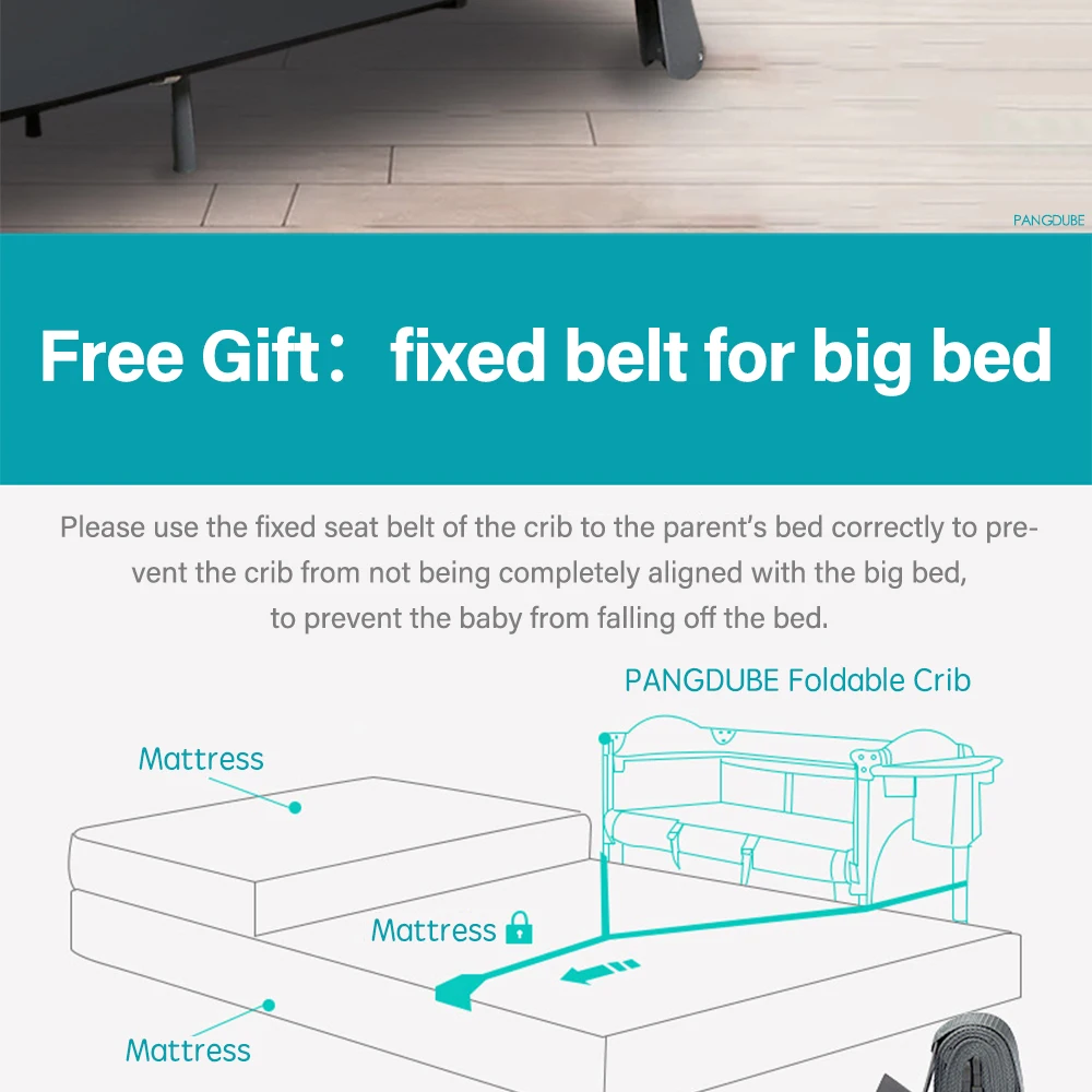 PANGDUBE 4-in-1 Baby Crib Multifunctional Convertible Bed with Rocker & Baby Playpen Newborn Changing Table Foldable Travel Cot
