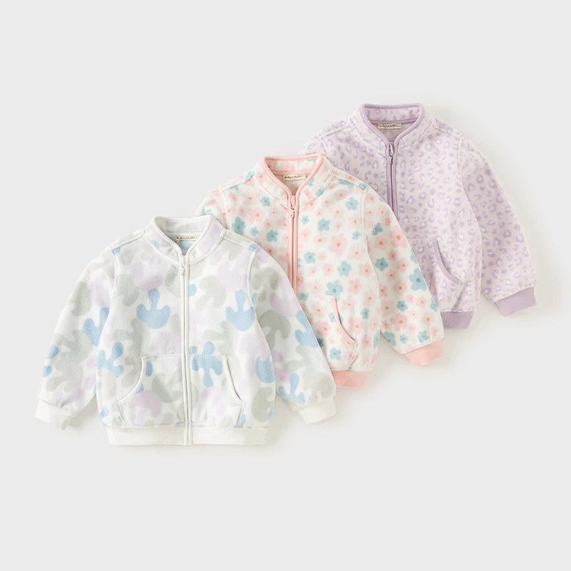 Dave Bella Spring Autumn Jackets Coats Girls Outwear Long Sleeve Zipper Toddler Clothing Baby Print Costume DB396-Y
