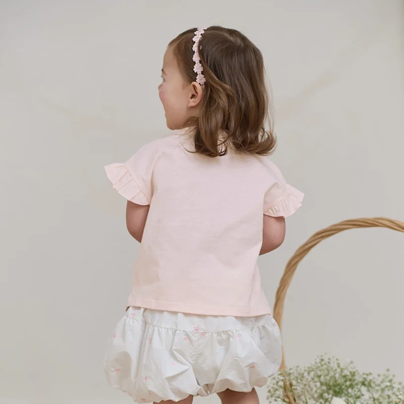 Dave Bella Children's T-shirt Summer Fashion Casual Sweet Cute Cartoon Rabbit Girl's Short Sleeves Bottoming Shirt DB2251720