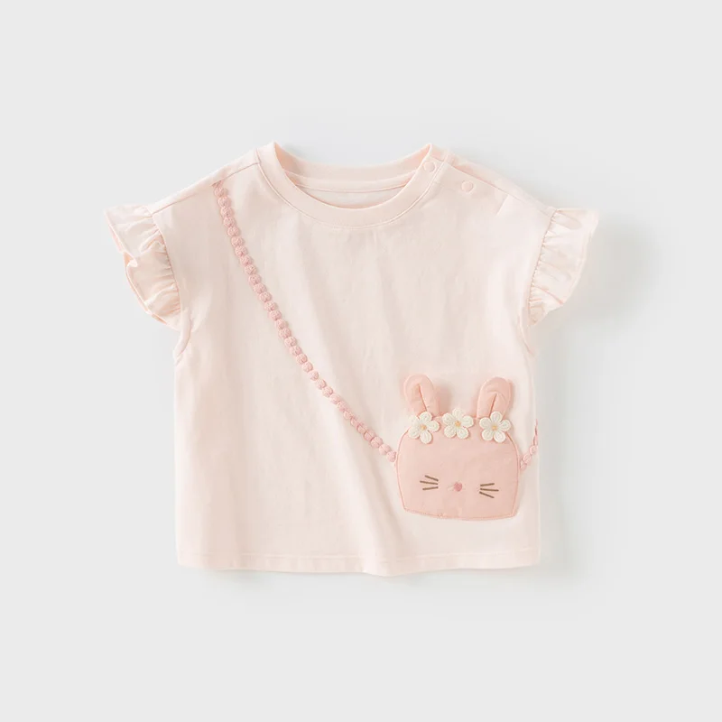 Dave Bella Children's T-shirt Summer Fashion Casual Sweet Cute Cartoon Rabbit Girl's Short Sleeves Bottoming Shirt DB2251720