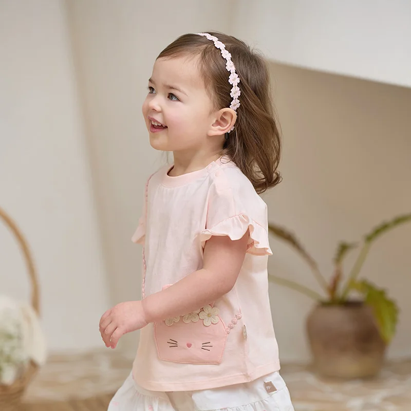 Dave Bella Children's T-shirt Summer Fashion Casual Sweet Cute Cartoon Rabbit Girl's Short Sleeves Bottoming Shirt DB2251720