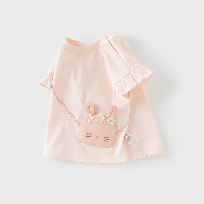 Dave Bella Children's T-shirt Summer Fashion Casual Sweet Cute Cartoon Rabbit Girl's Short Sleeves Bottoming Shirt DB2251720