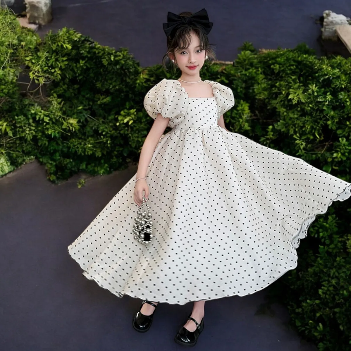 Girls Maxi Dresses Kids Outfits Baby Polka Dot Dresses Summer Teens Short Sleeve Wedding Princess Costumes 5 6 7 8 9 12 13 Years