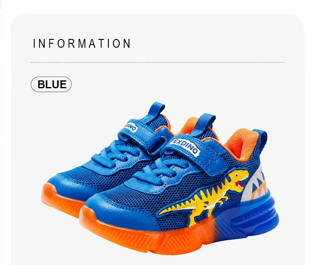 EXDINO Dinosaur Light Up Toddler Little Kids Shoes Mesh Breathable LED Flashing for Boys Non-slip Soft Lining Sports Sneakers