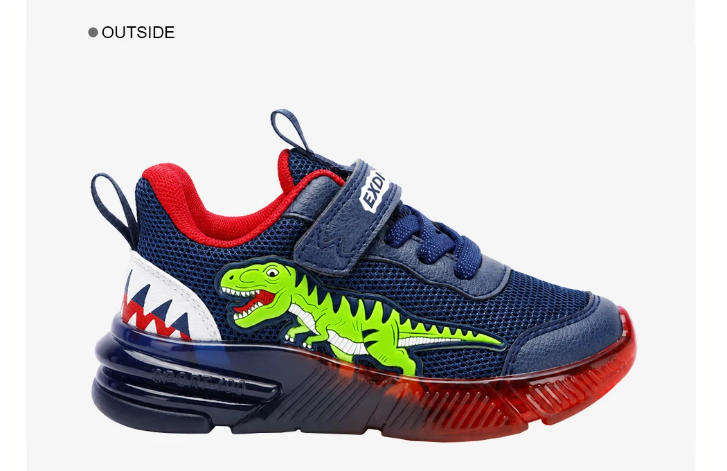EXDINO Dinosaur Light Up Toddler Little Kids Shoes Mesh Breathable LED Flashing for Boys Non-slip Soft Lining Sports Sneakers