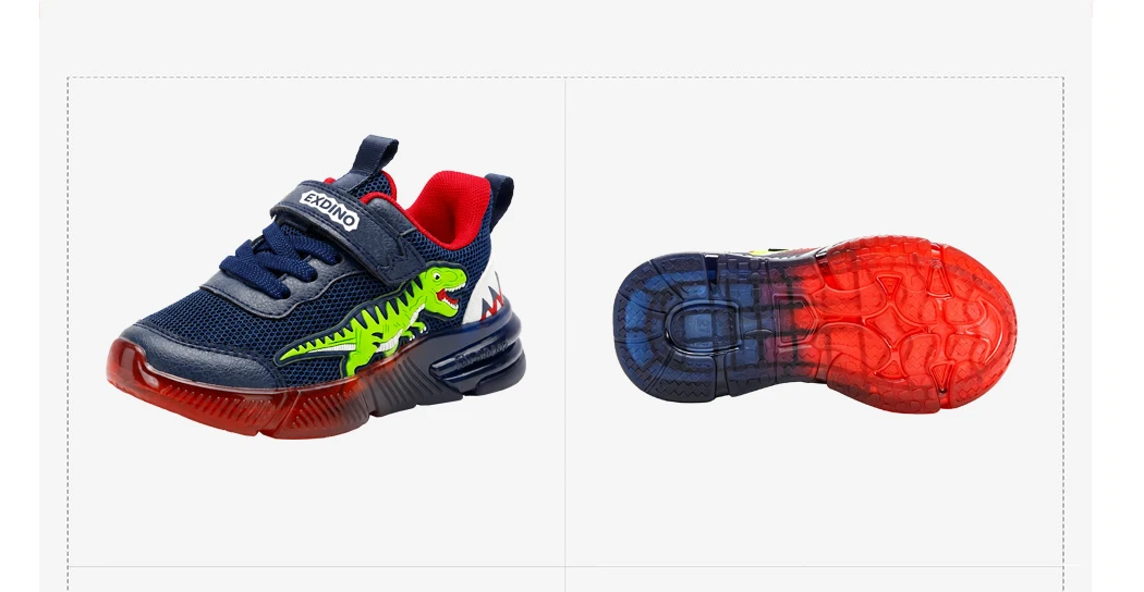 EXDINO Dinosaur Light Up Toddler Little Kids Shoes Mesh Breathable LED Flashing for Boys Non-slip Soft Lining Sports Sneakers