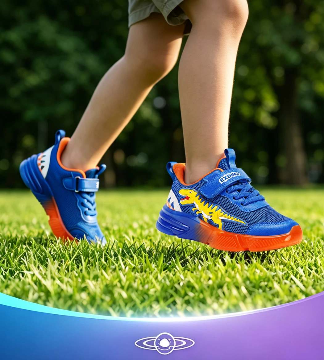 EXDINO Dinosaur Light Up Toddler Little Kids Shoes Mesh Breathable LED Flashing for Boys Non-slip Soft Lining Sports Sneakers