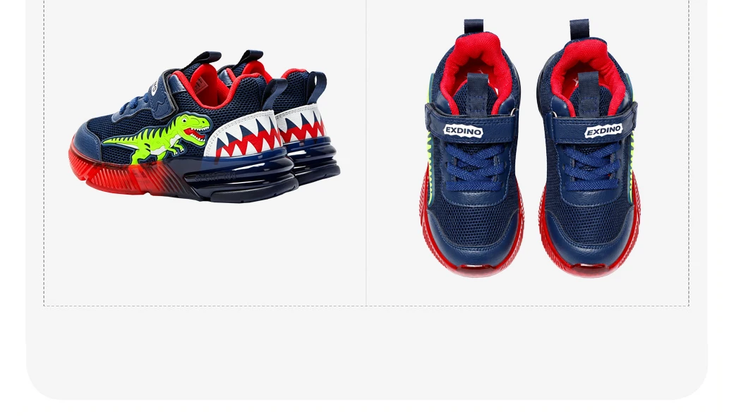 EXDINO Dinosaur Light Up Toddler Little Kids Shoes Mesh Breathable LED Flashing for Boys Non-slip Soft Lining Sports Sneakers