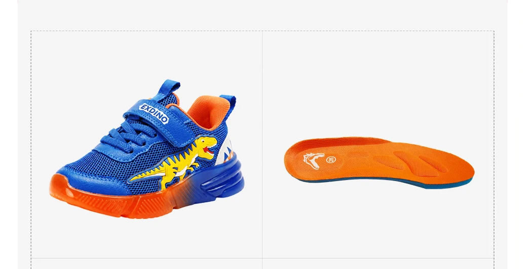 EXDINO Dinosaur Light Up Toddler Little Kids Shoes Mesh Breathable LED Flashing for Boys Non-slip Soft Lining Sports Sneakers