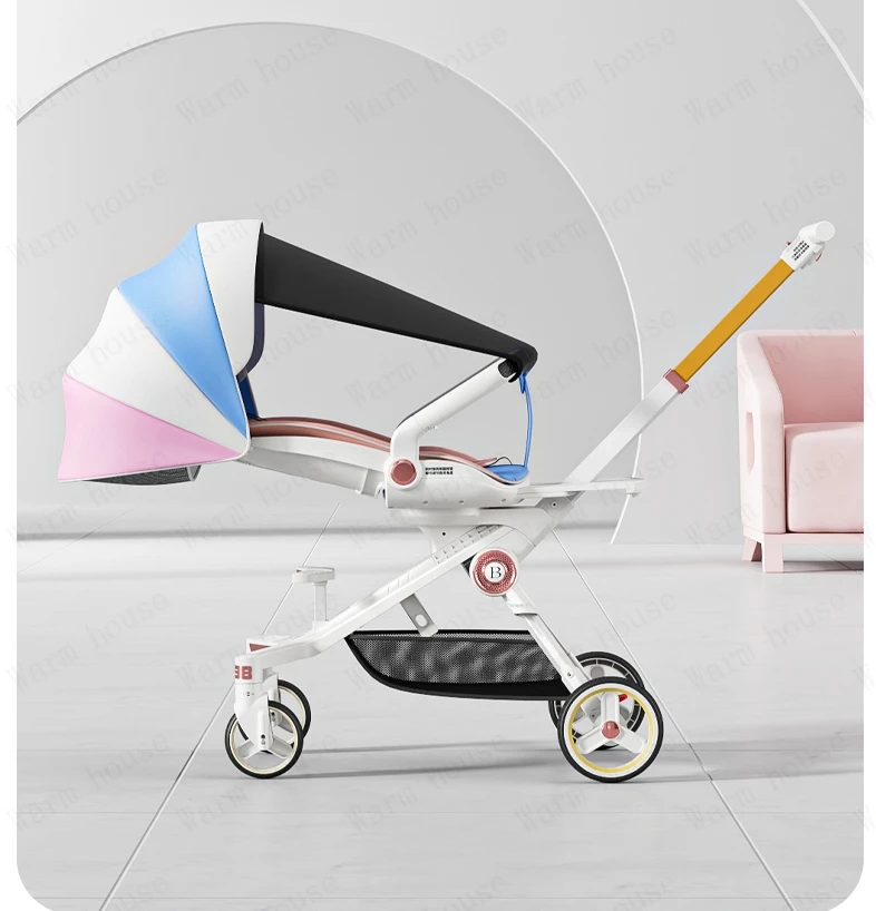 Baby stroller 0 to 3 years High view Shock absorption four wheels stroller folding Can sit or lie down lightweight baby stroller