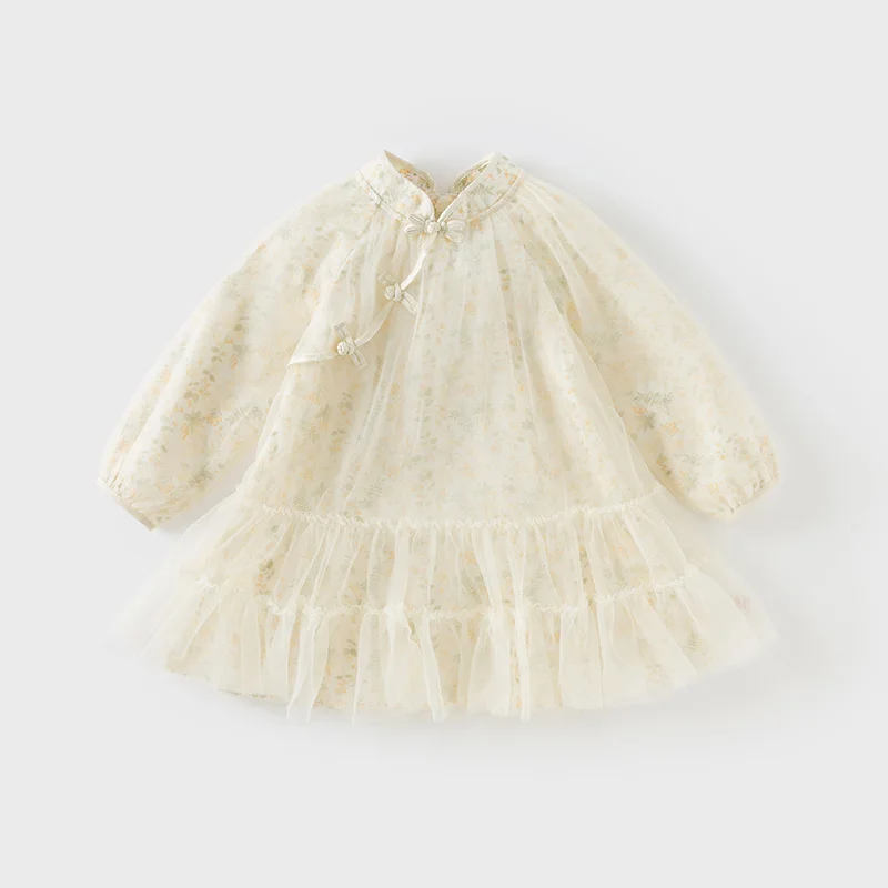 Dave Bella Spring Girl's Dress Elegant Mesh Embroidery 2025 New Charm Gentle Children's Princess Dress Party Outdoor DB1250413