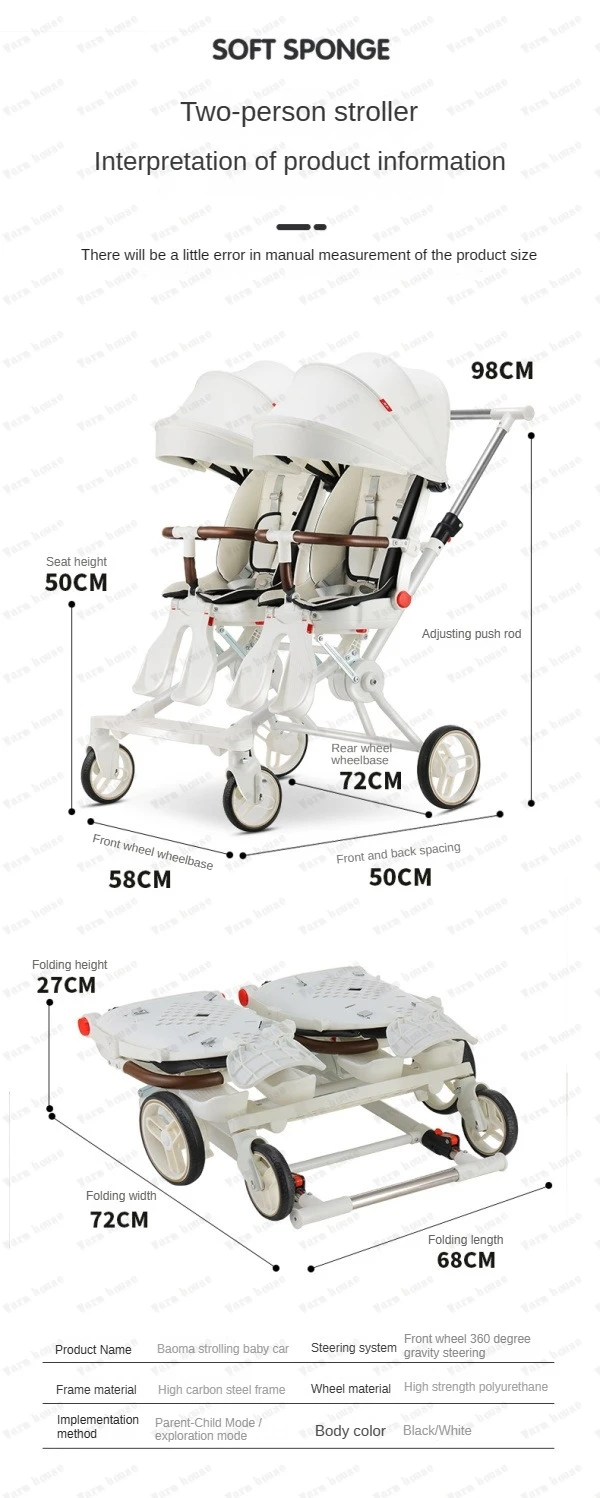 Double Portable Baby Carriage Twins Stroller Infant Stroller Foldable Second-child Baby Stroller Four-wheeled Twin Stroller