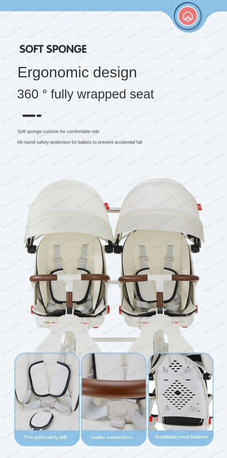 Double Portable Baby Carriage Twins Stroller Infant Stroller Foldable Second-child Baby Stroller Four-wheeled Twin Stroller